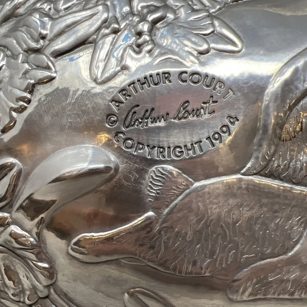 Arthur Court Signed Aluminum 1994 Easter Bunny Rabbit Serving Tray Vintage